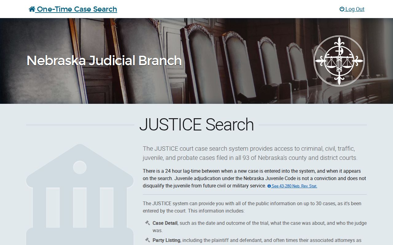 Nebraska JUSTICE name and case search route for Sherman County records