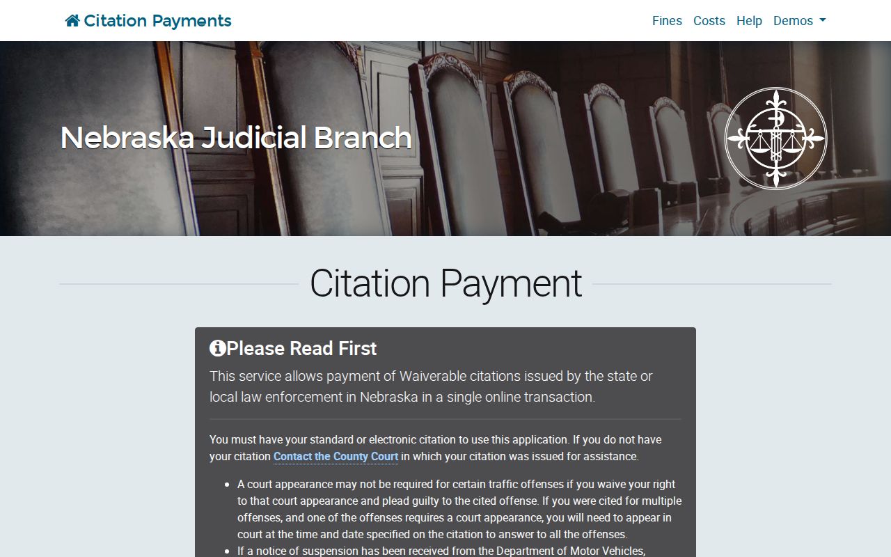 Nebraska citation portal context for Sherman County court warrant cases