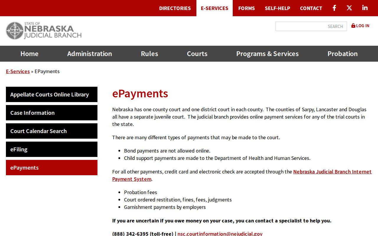 Nebraska court payment categories related to Sherman County bench warrants
