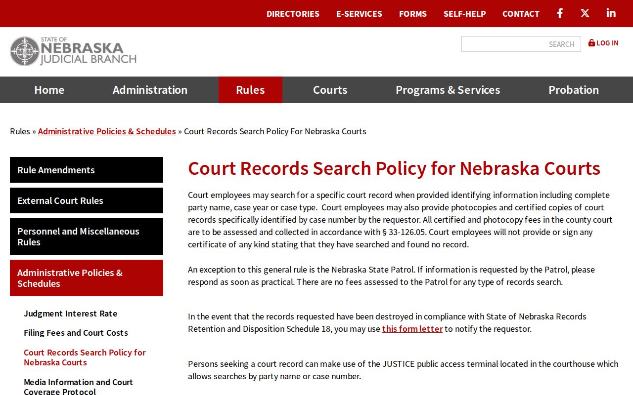 Nebraska court clerk search policy for Sherman County arrest warrant records