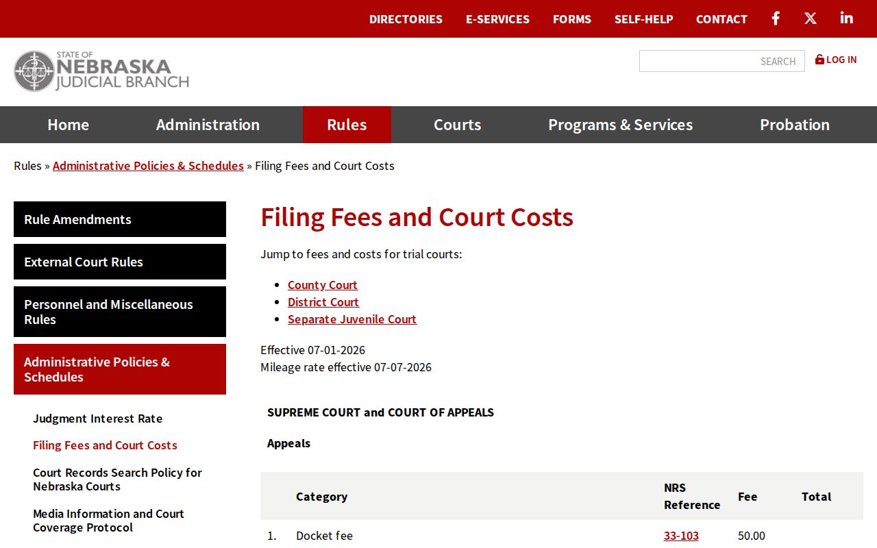 Nebraska court fee information for Sherman County arrest warrant records
